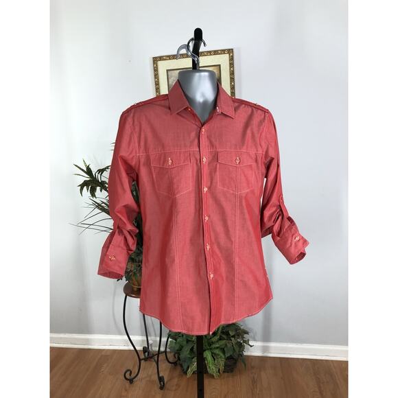 INC International Concepts Men Button Up Shirt Size SM Red Long Sleeve Cotton - Picture 2 of 9